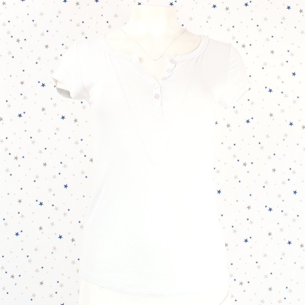 Off White Basic Henley Button Placket Tee - Picture 4 of 8
